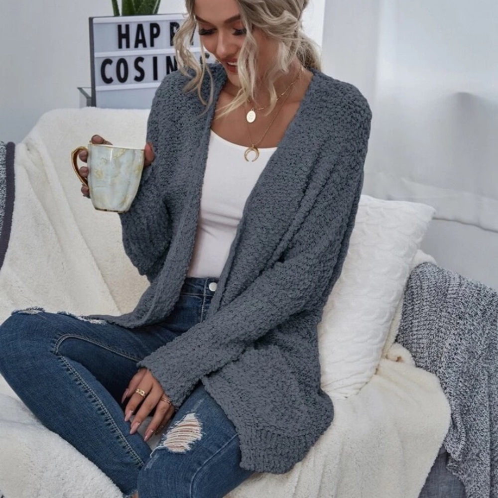 Open Front Popcorn Knit Cardigan - Picture 2 of 5